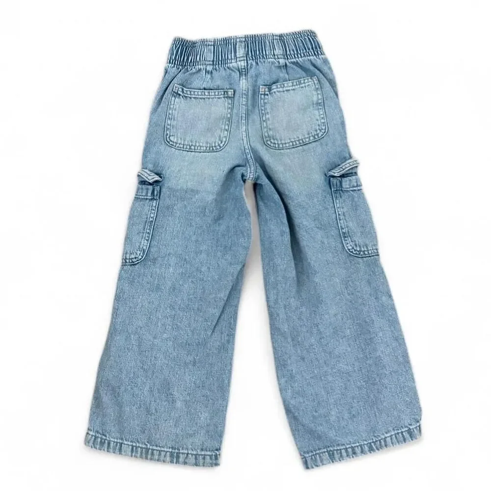 GAP Kids Blue Easy Wide Leg Pull on Cargo Jeans - Size Small Unisex